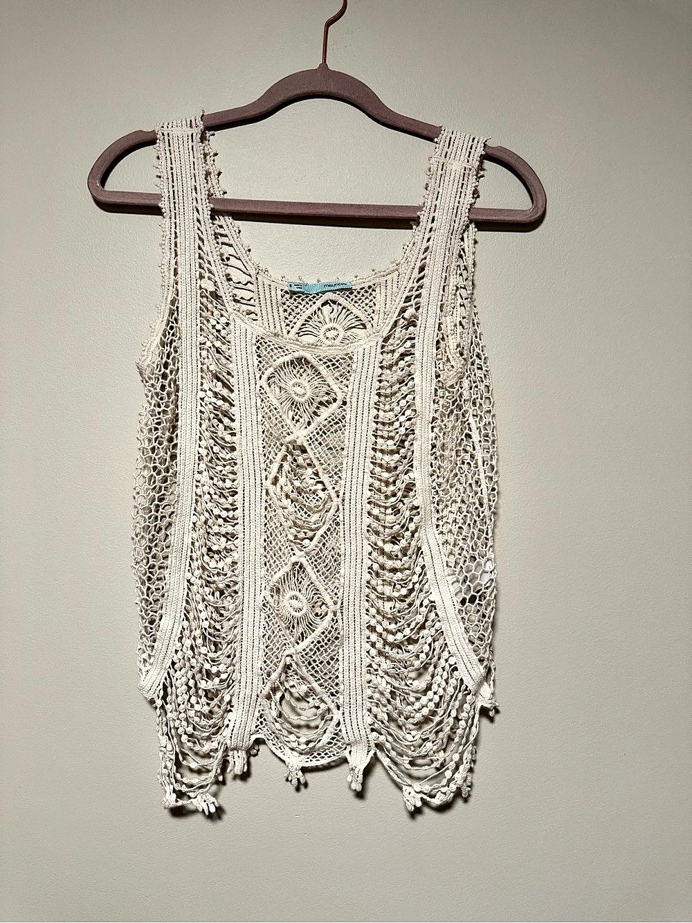 Maurices Cream Open-Knit Crochet Tank